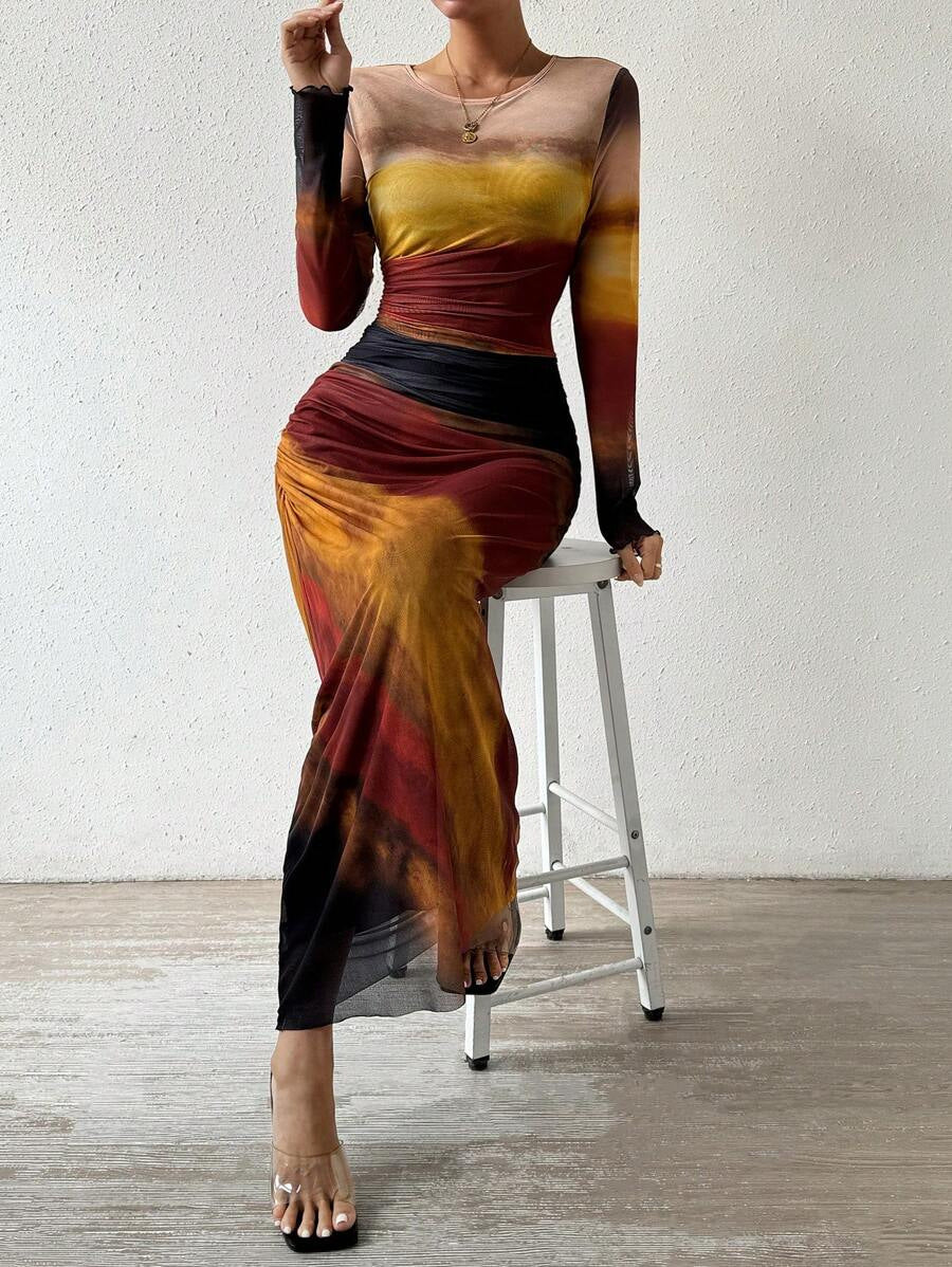 Tahlia | Printed Long Sleeve Maxi Dress