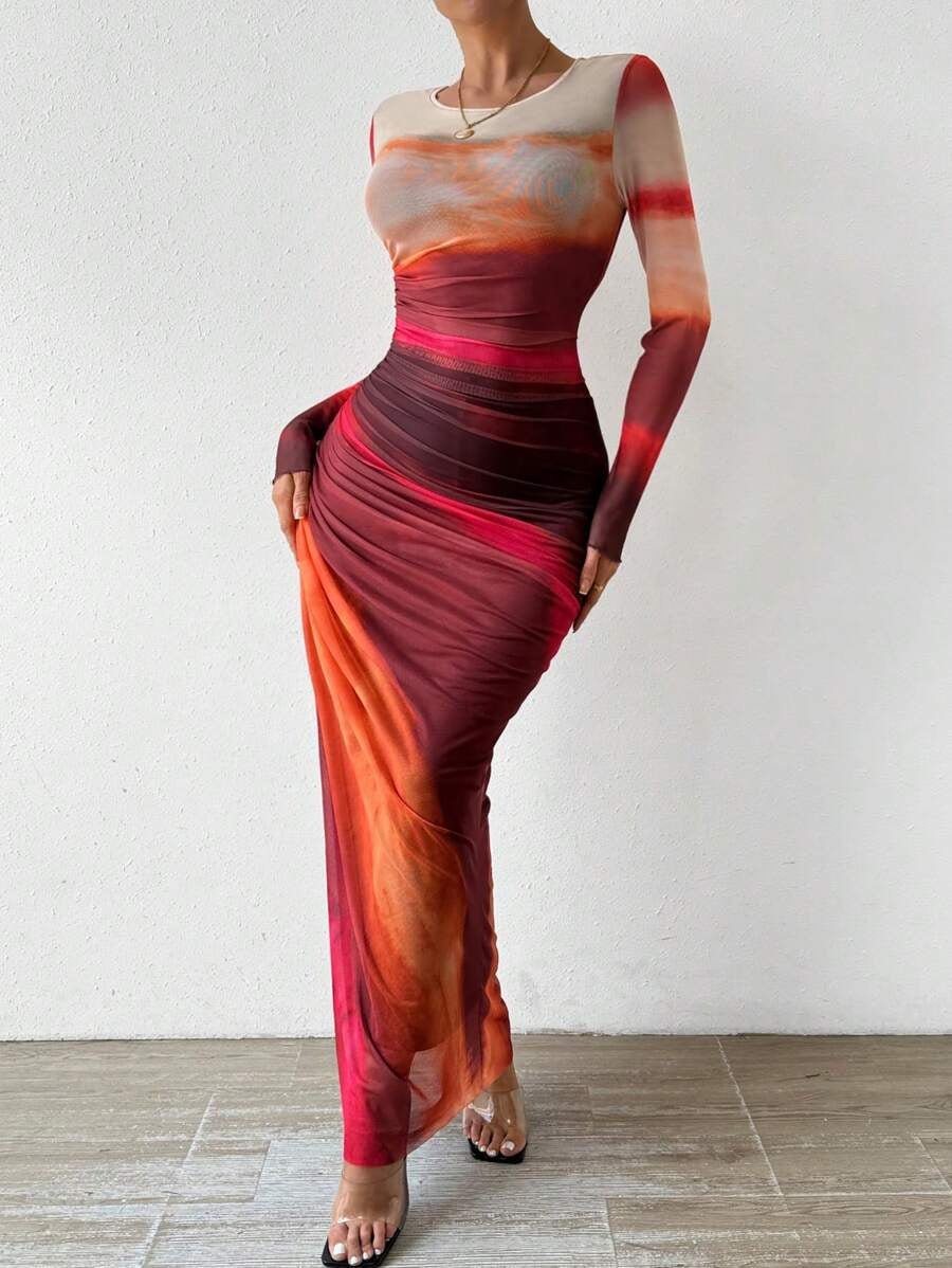 Tahlia | Printed Long Sleeve Maxi Dress