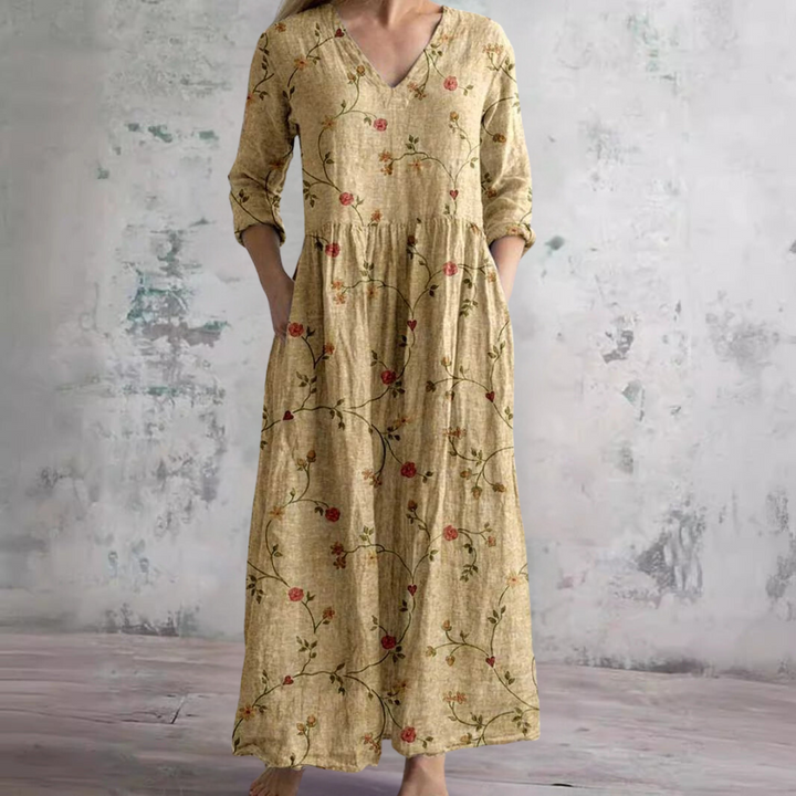 Dearyn | Summer Dress with V-Neck and Floral Pattern