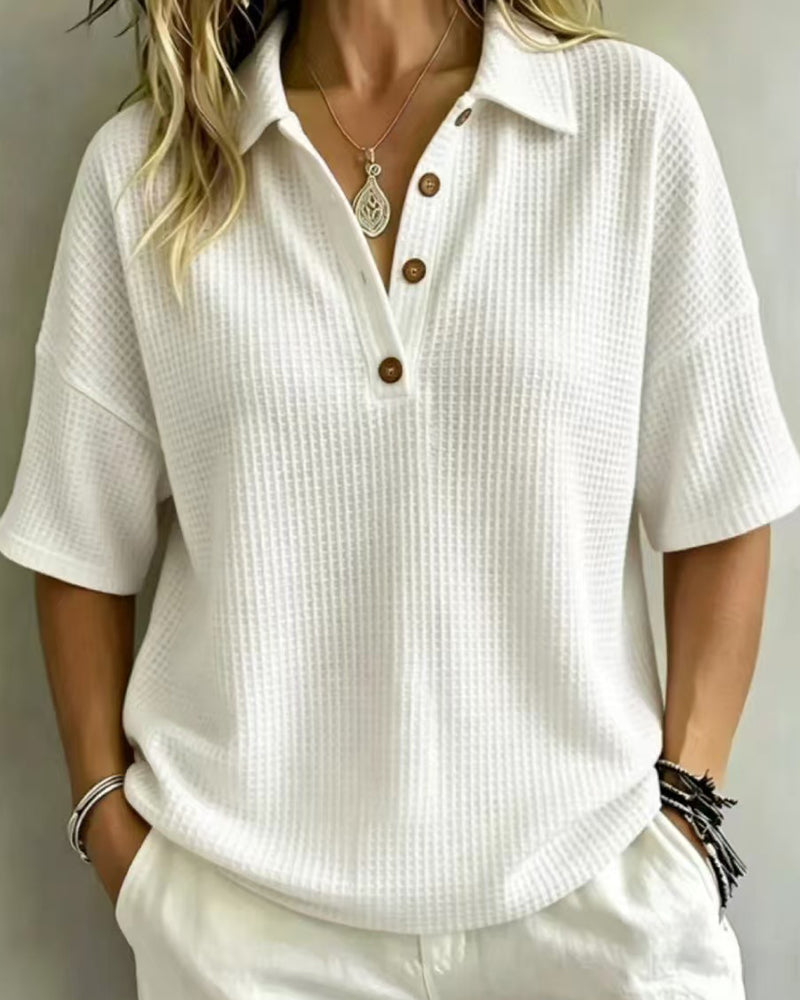 Effortless Polo Collar Short Sleeve Waffle T-shirt