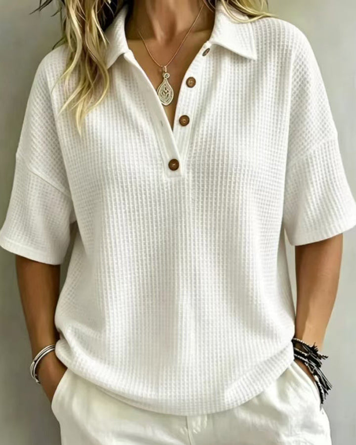 Effortless Polo Collar Short Sleeve Waffle T-shirt
