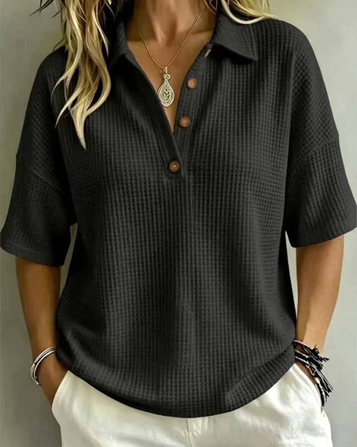 Effortless Polo Collar Short Sleeve Waffle T-shirt