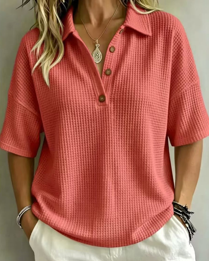 Effortless Polo Collar Short Sleeve Waffle T-shirt