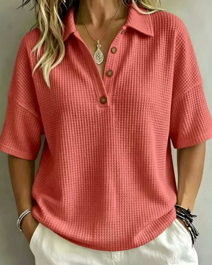 Effortless Polo Collar Short Sleeve Waffle T-shirt