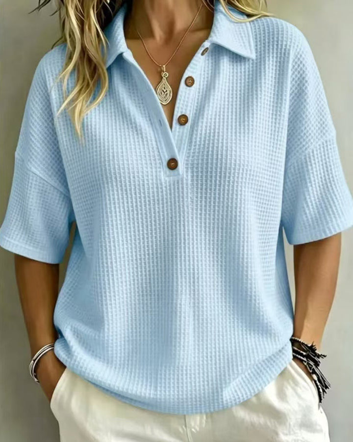 Effortless Polo Collar Short Sleeve Waffle T-shirt