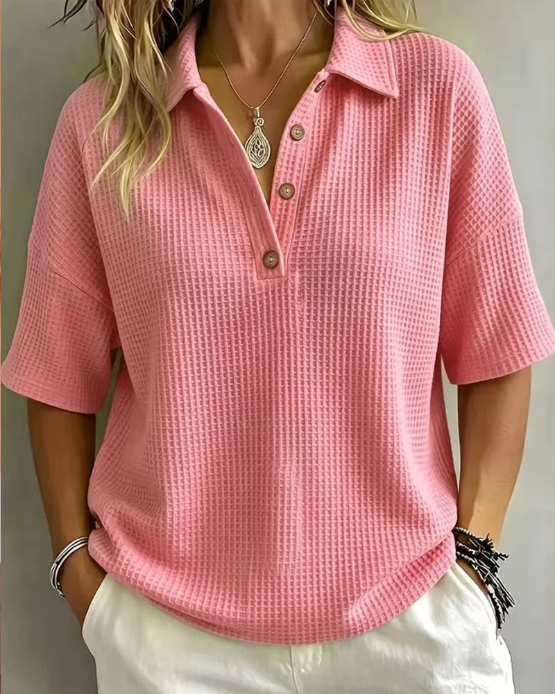 Effortless Polo Collar Short Sleeve Waffle T-shirt