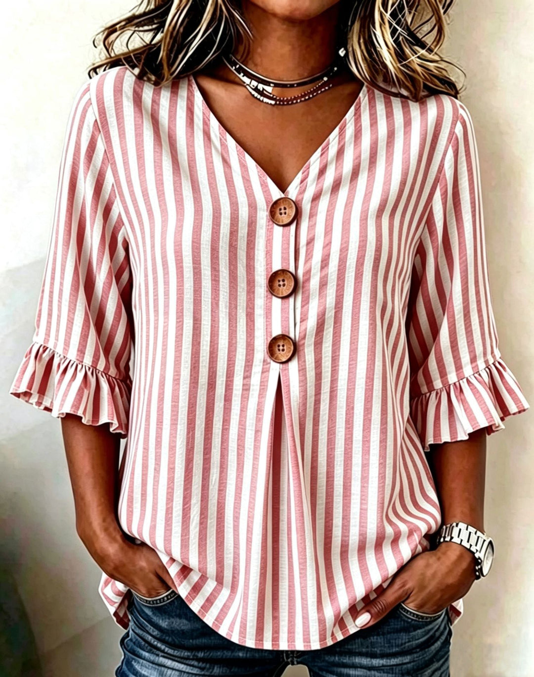 Maribel | Striped Ruffle Sleeve Blouse