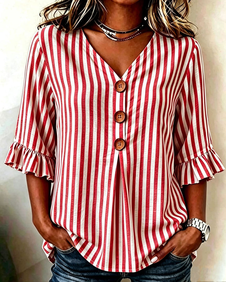 Maribel | Striped Ruffle Sleeve Blouse