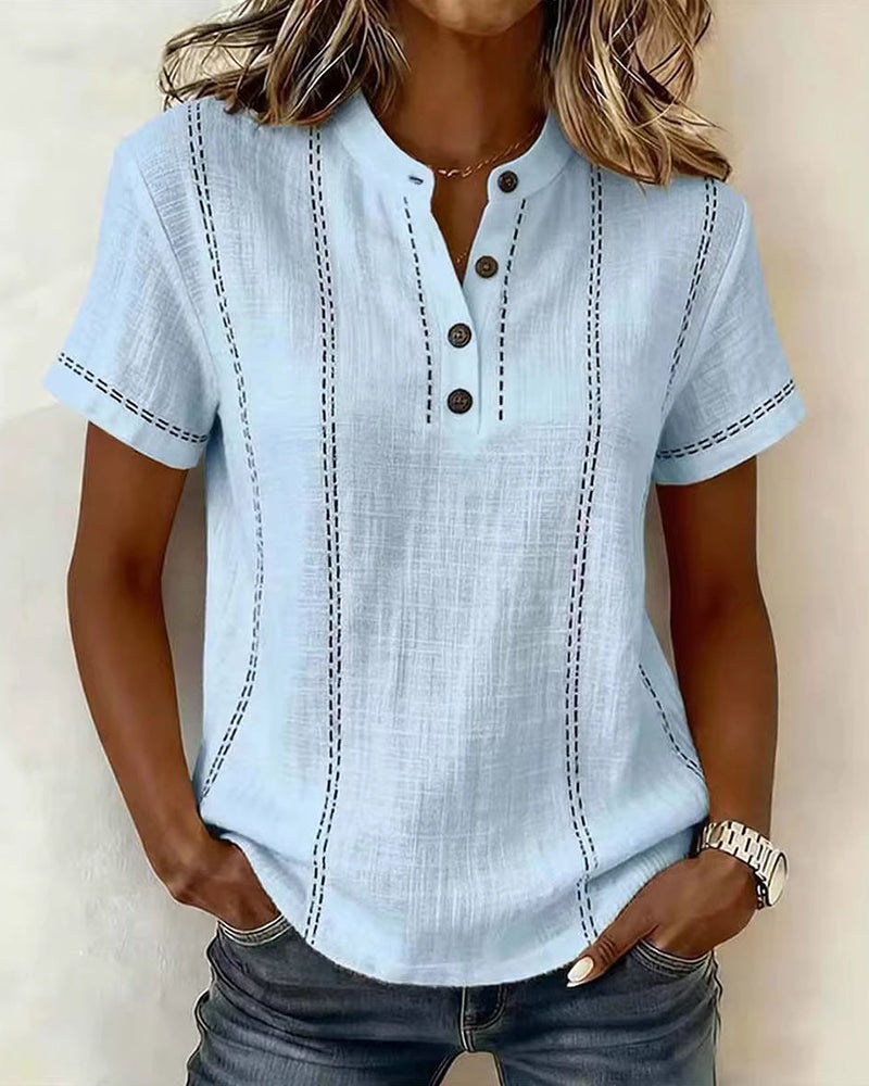 Margot | Contrast Stitch Henley Top