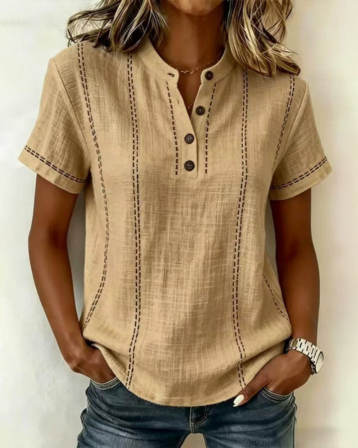 Margot | Contrast Stitch Henley Top