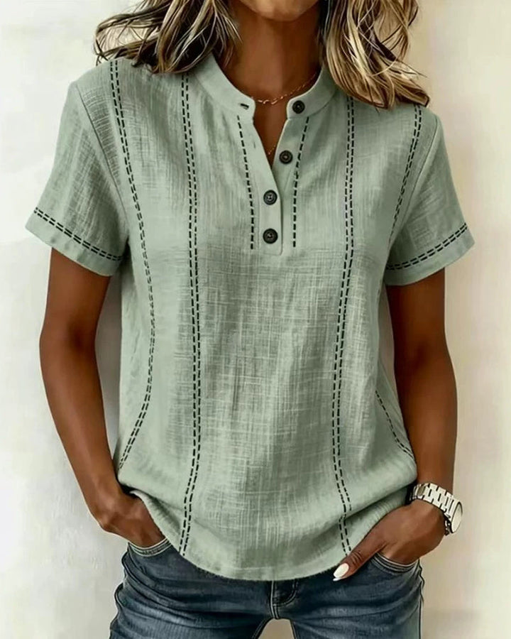 Margot | Contrast Stitch Henley Top