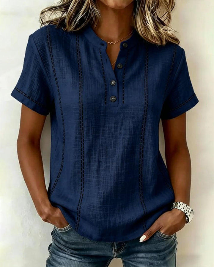Margot | Contrast Stitch Henley Top