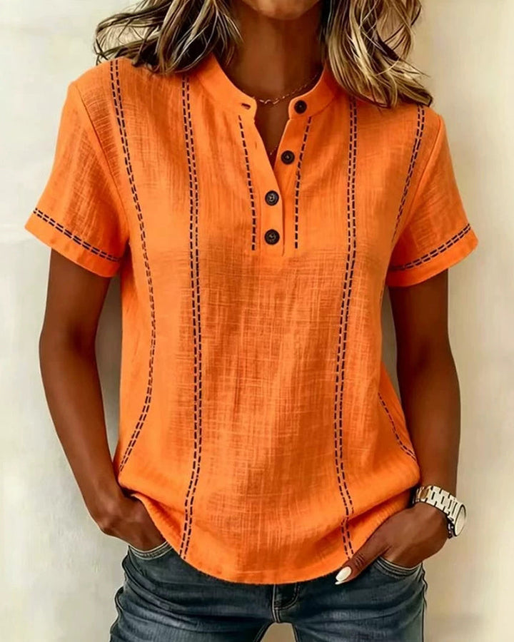 Margot | Contrast Stitch Henley Top