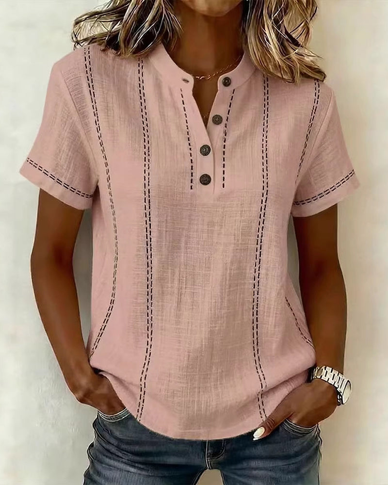 Margot | Contrast Stitch Henley Top