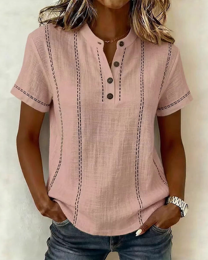 Margot | Contrast Stitch Henley Top