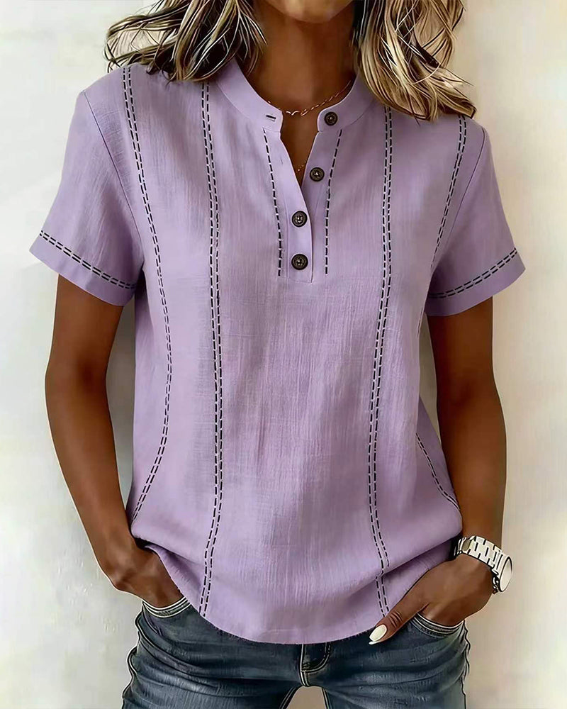 Margot | Contrast Stitch Henley Top