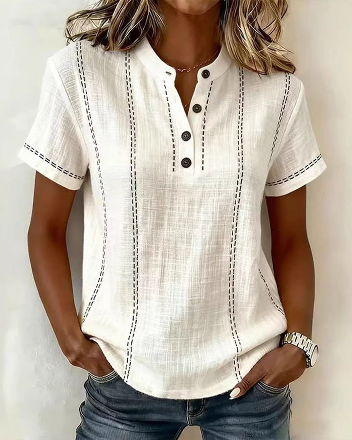 Margot | Contrast Stitch Henley Top