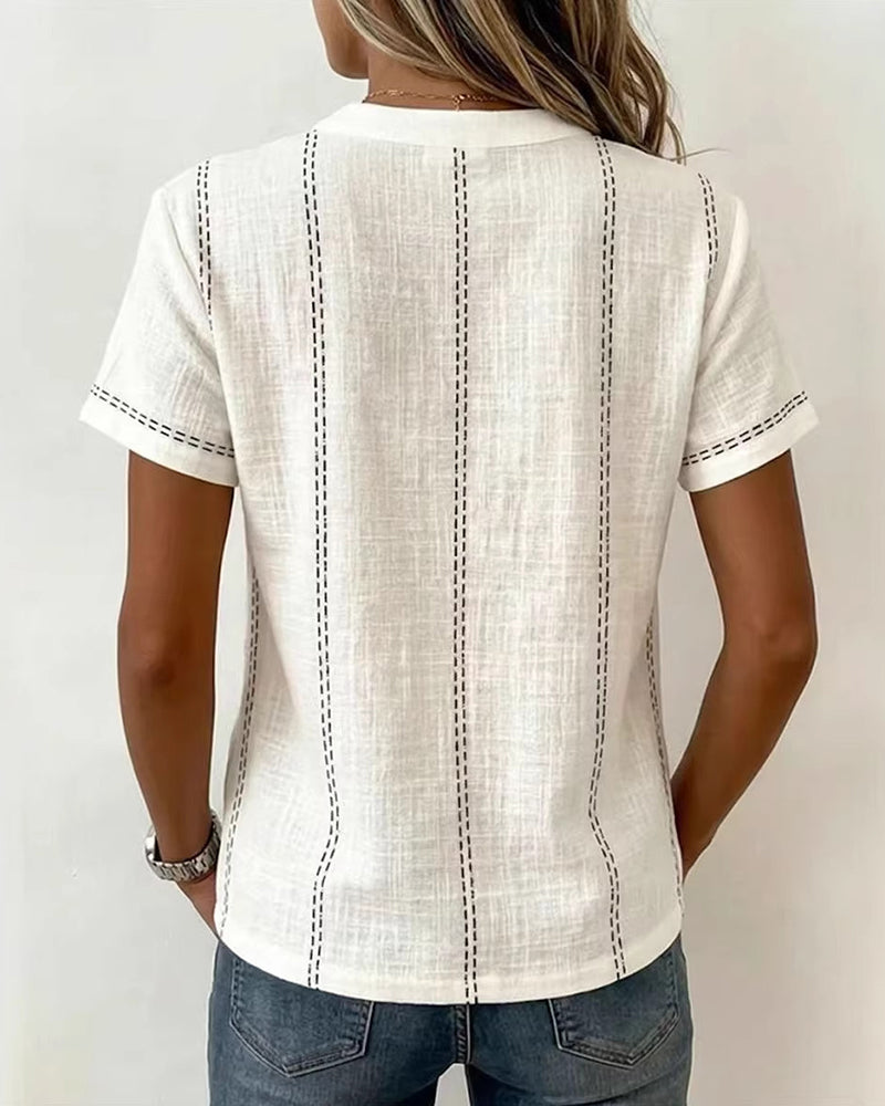 Margot | Contrast Stitch Henley Top