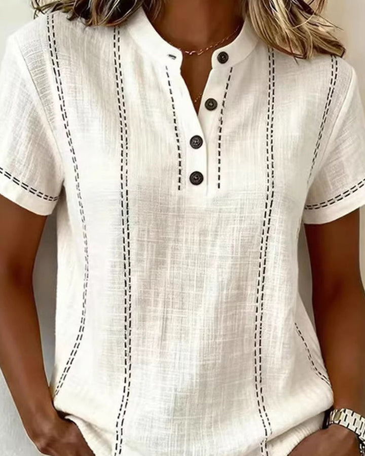 Margot | Contrast Stitch Henley Top