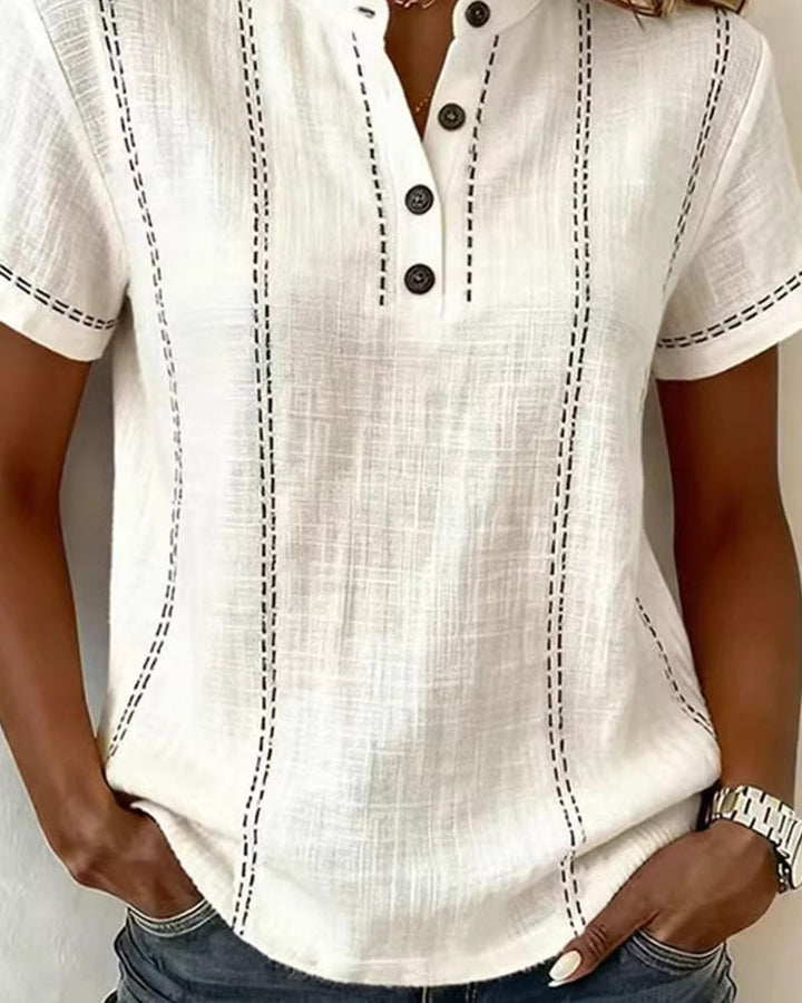 Margot | Contrast Stitch Henley Top