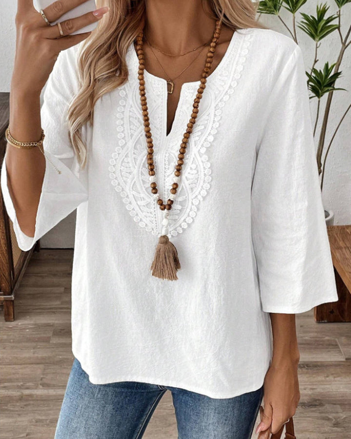 Lorraine | Lace Panel Henley Blouse