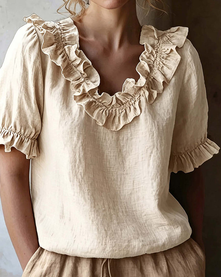 Celeste | Ruffle Neck Puff Sleeve Blouse