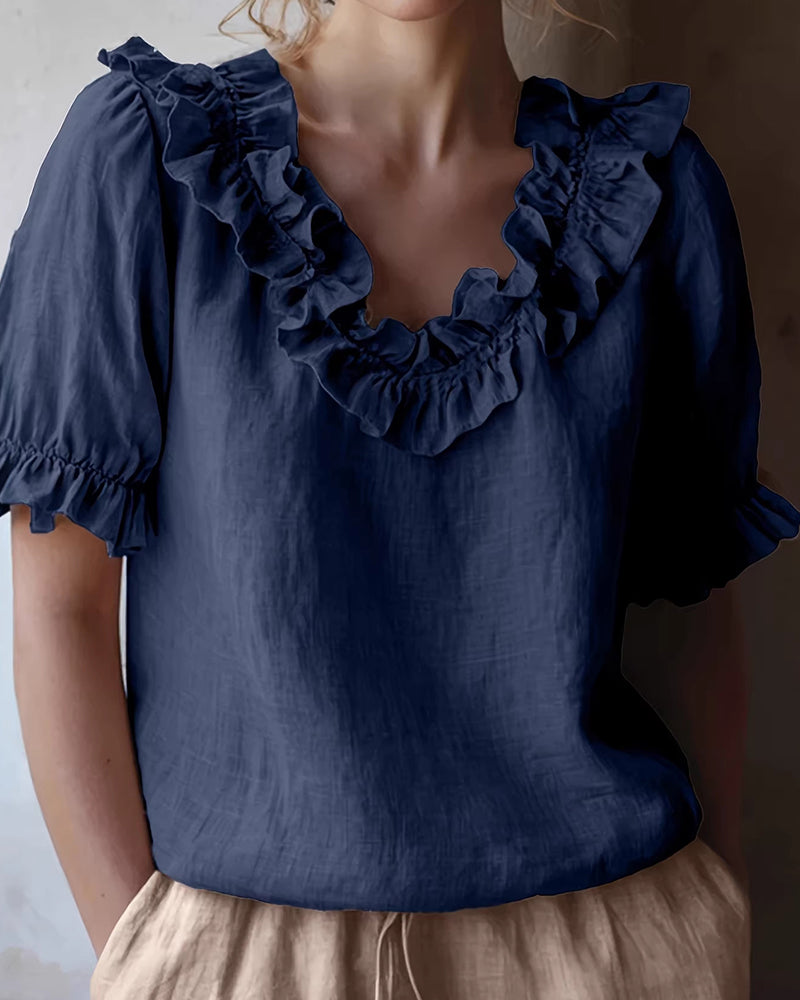 Celeste | Ruffle Neck Puff Sleeve Blouse
