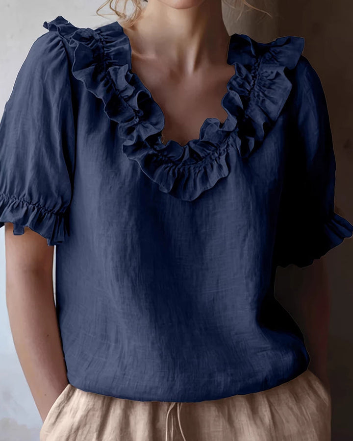 Celeste | Ruffle Neck Puff Sleeve Blouse