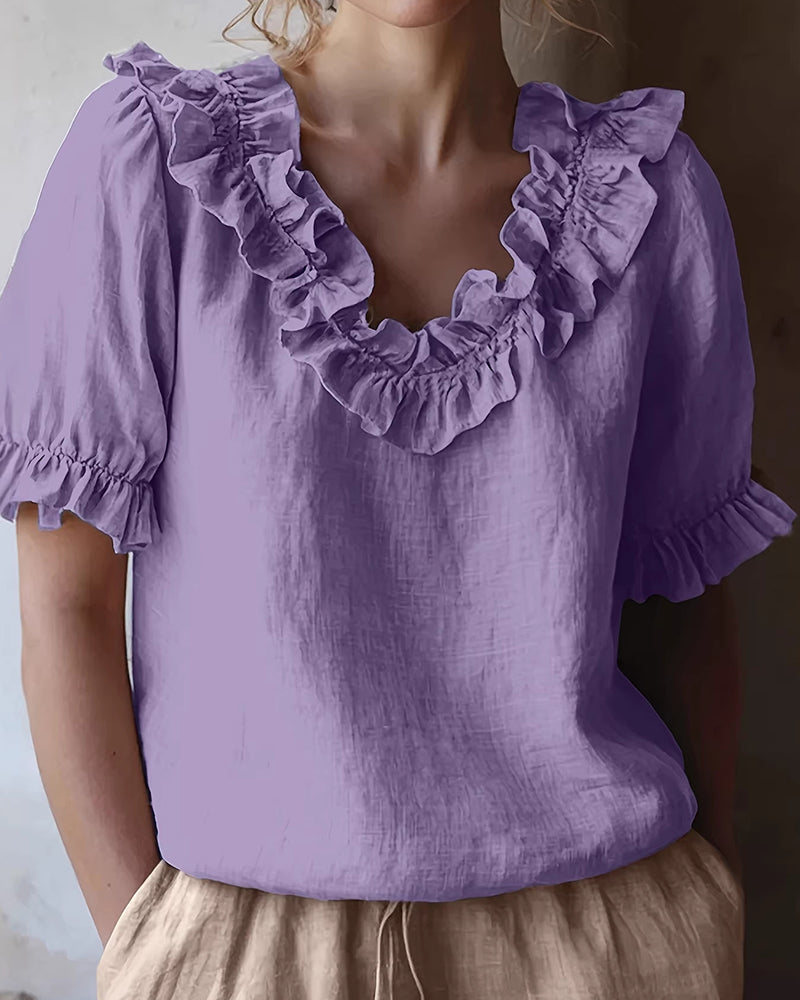 Celeste | Ruffle Neck Puff Sleeve Blouse