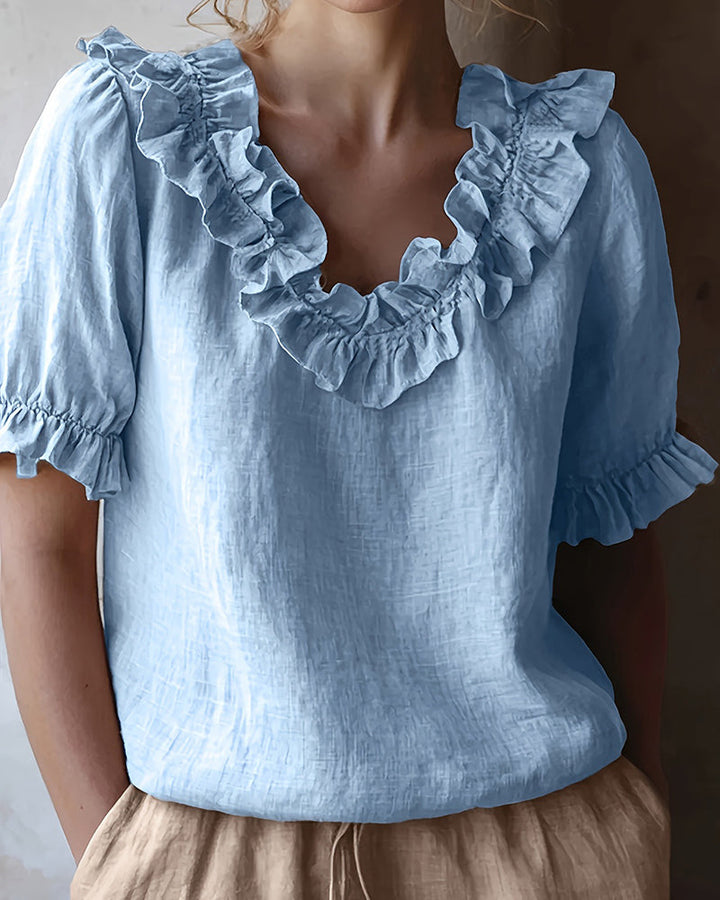 Celeste | Ruffle Neck Puff Sleeve Blouse