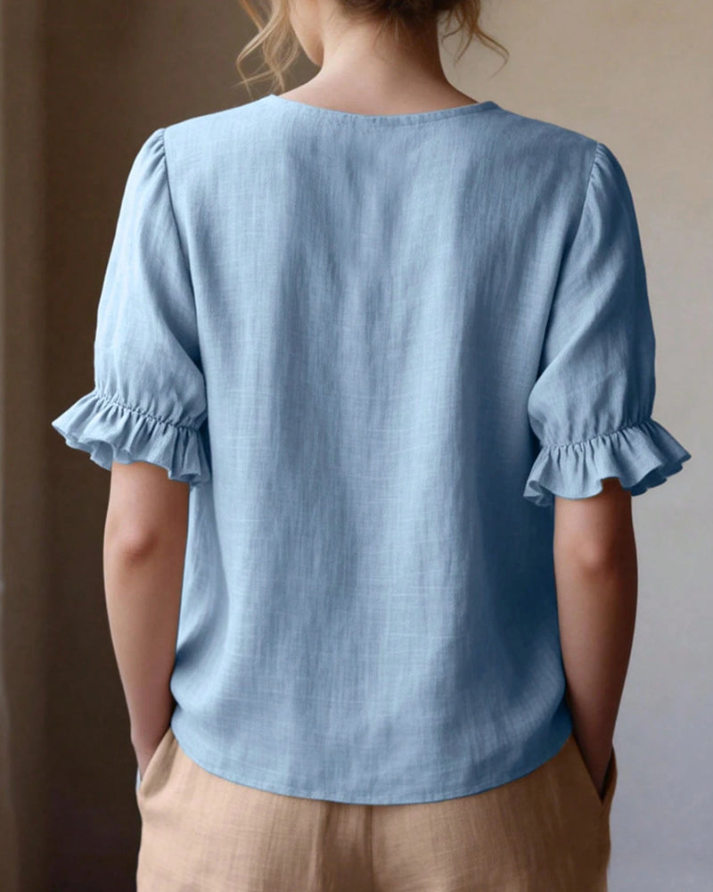 Celeste | Ruffle Neck Puff Sleeve Blouse