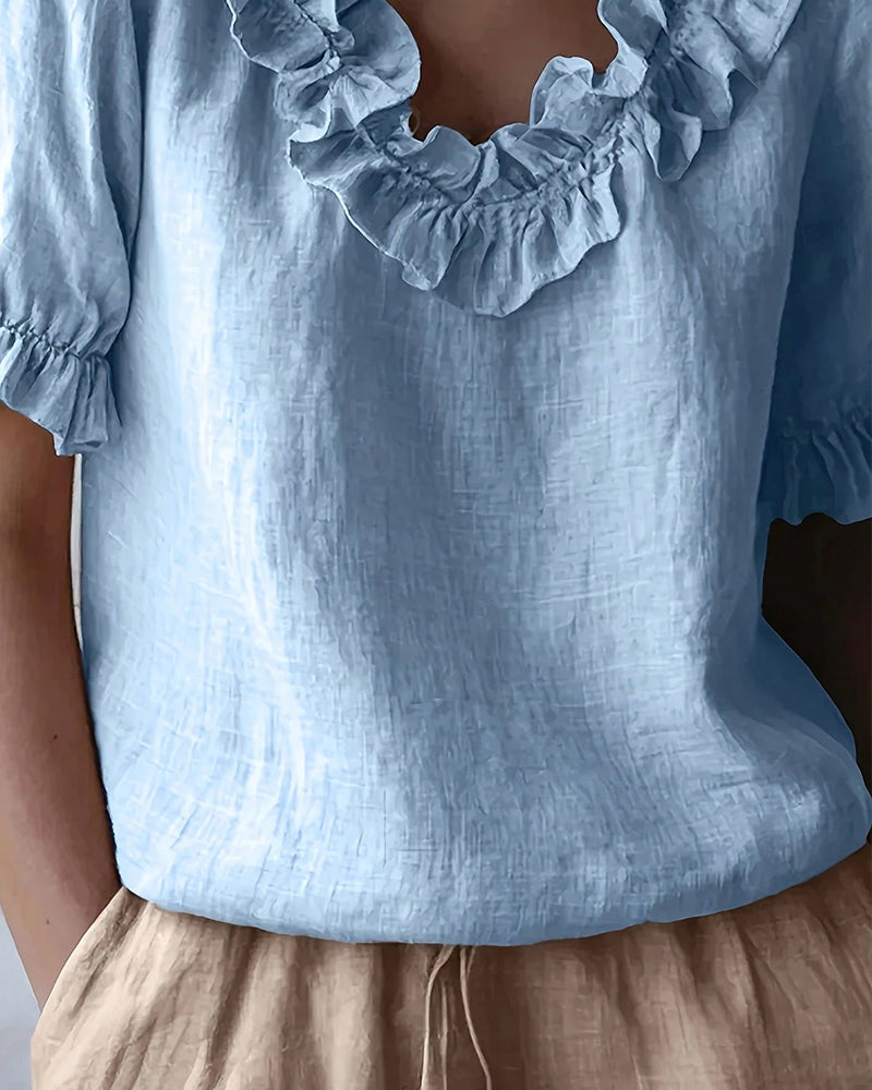 Celeste | Ruffle Neck Puff Sleeve Blouse