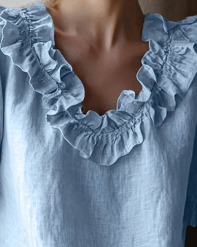 Celeste | Ruffle Neck Puff Sleeve Blouse