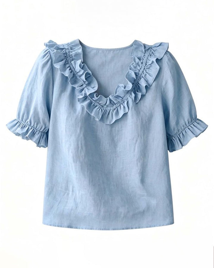 Celeste | Ruffle Neck Puff Sleeve Blouse