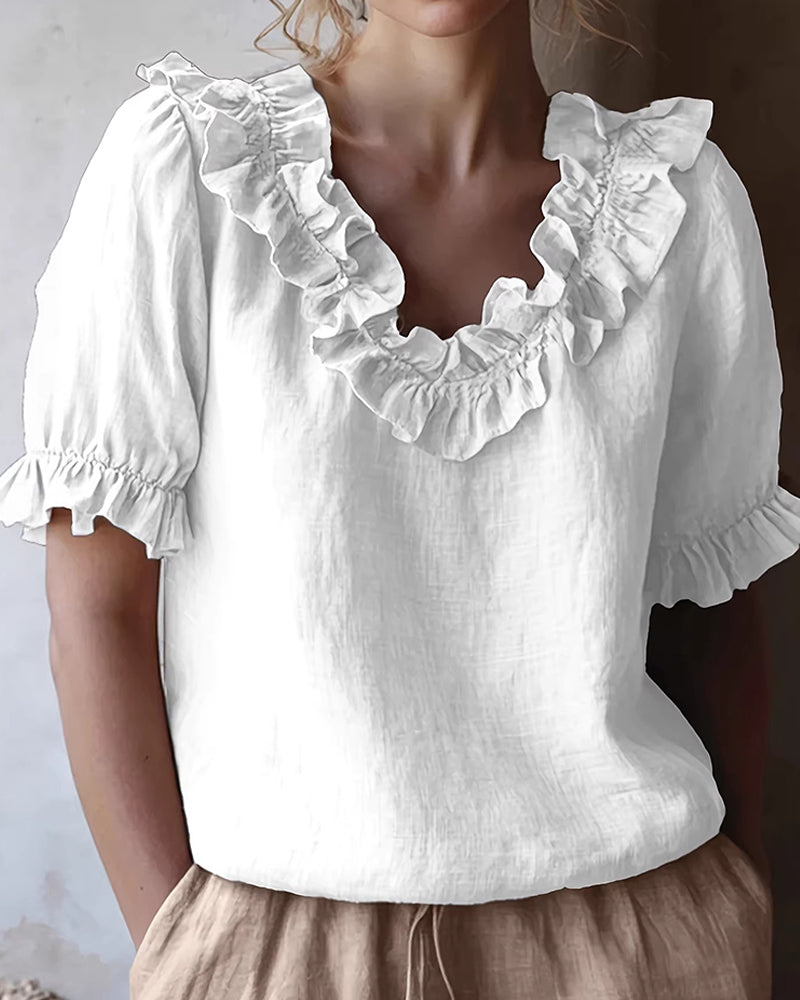 Celeste | Ruffle Neck Puff Sleeve Blouse