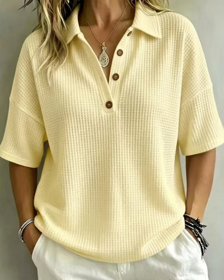 Effortless Polo Collar Short Sleeve Waffle T-shirt