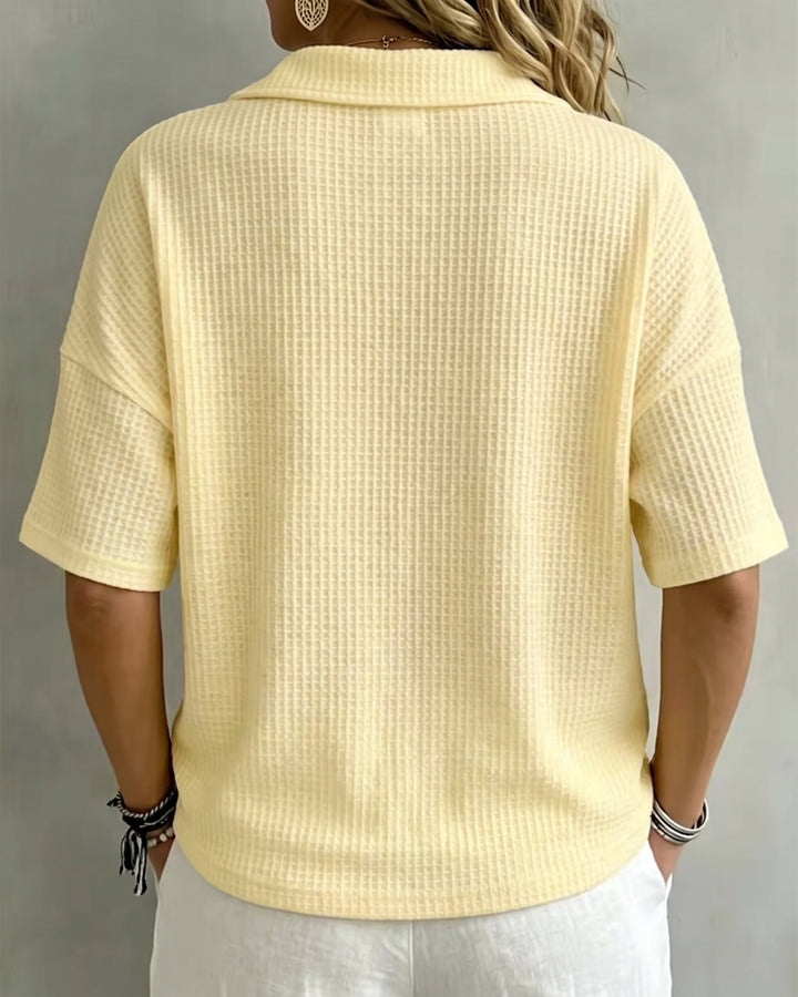 Effortless Polo Collar Short Sleeve Waffle T-shirt