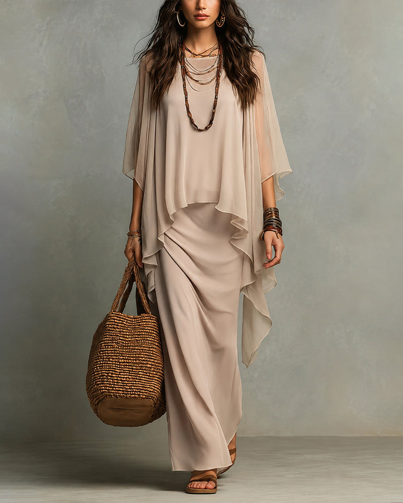 Florence | Chiffon Cape Sleeve Maxi Dress