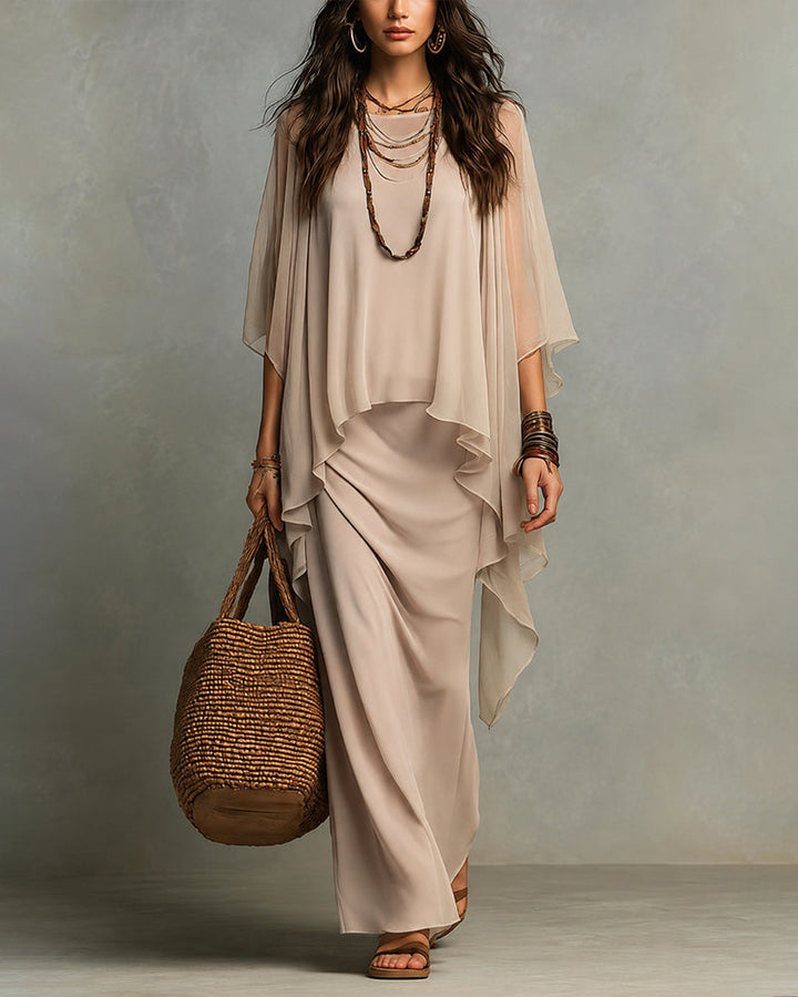 Florence | Chiffon Cape Sleeve Maxi Dress
