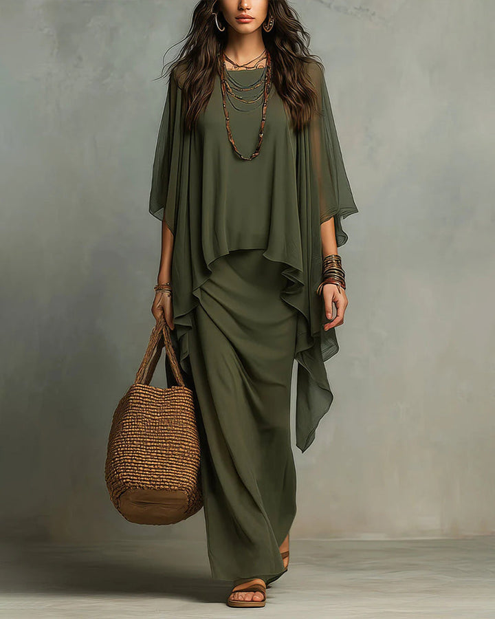 Florence | Chiffon Cape Sleeve Maxi Dress