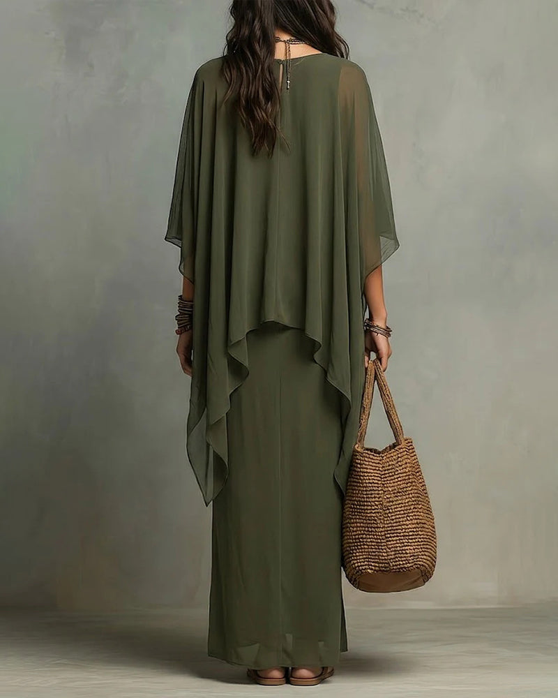 Florence | Chiffon Cape Sleeve Maxi Dress