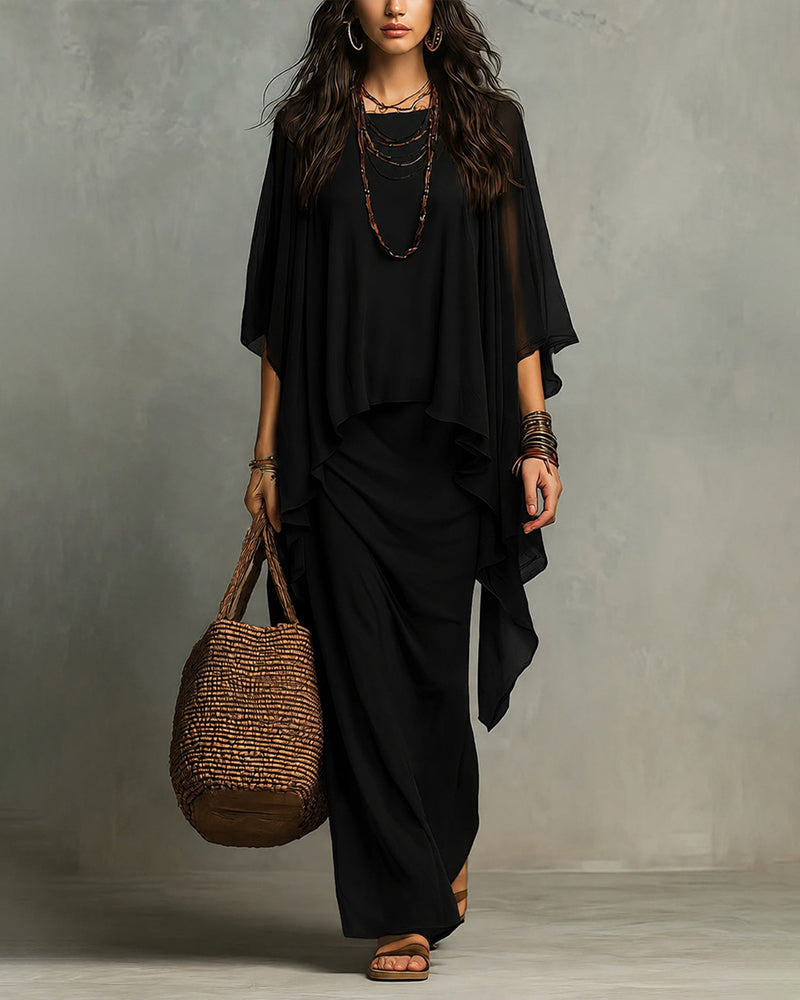 Florence | Chiffon Cape Sleeve Maxi Dress
