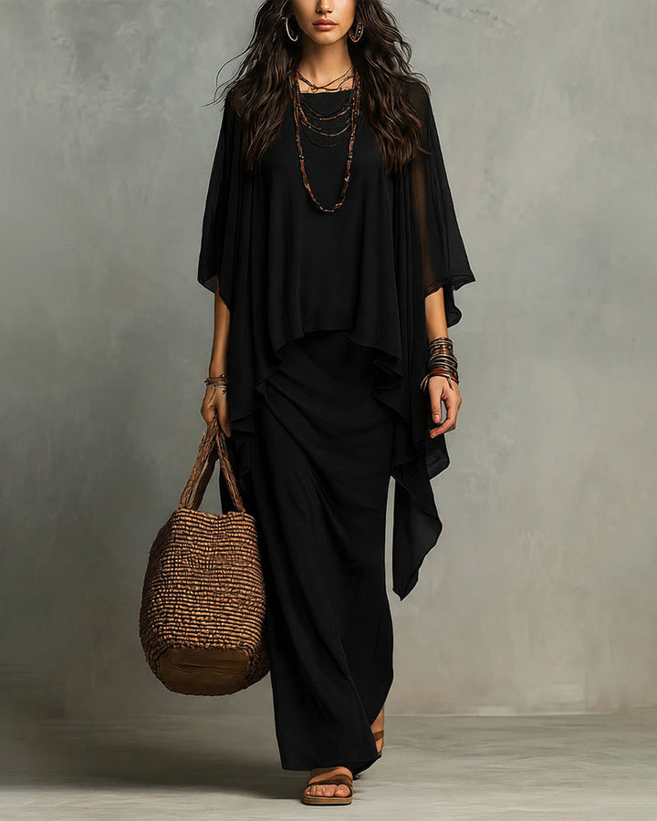 Florence | Chiffon Cape Sleeve Maxi Dress
