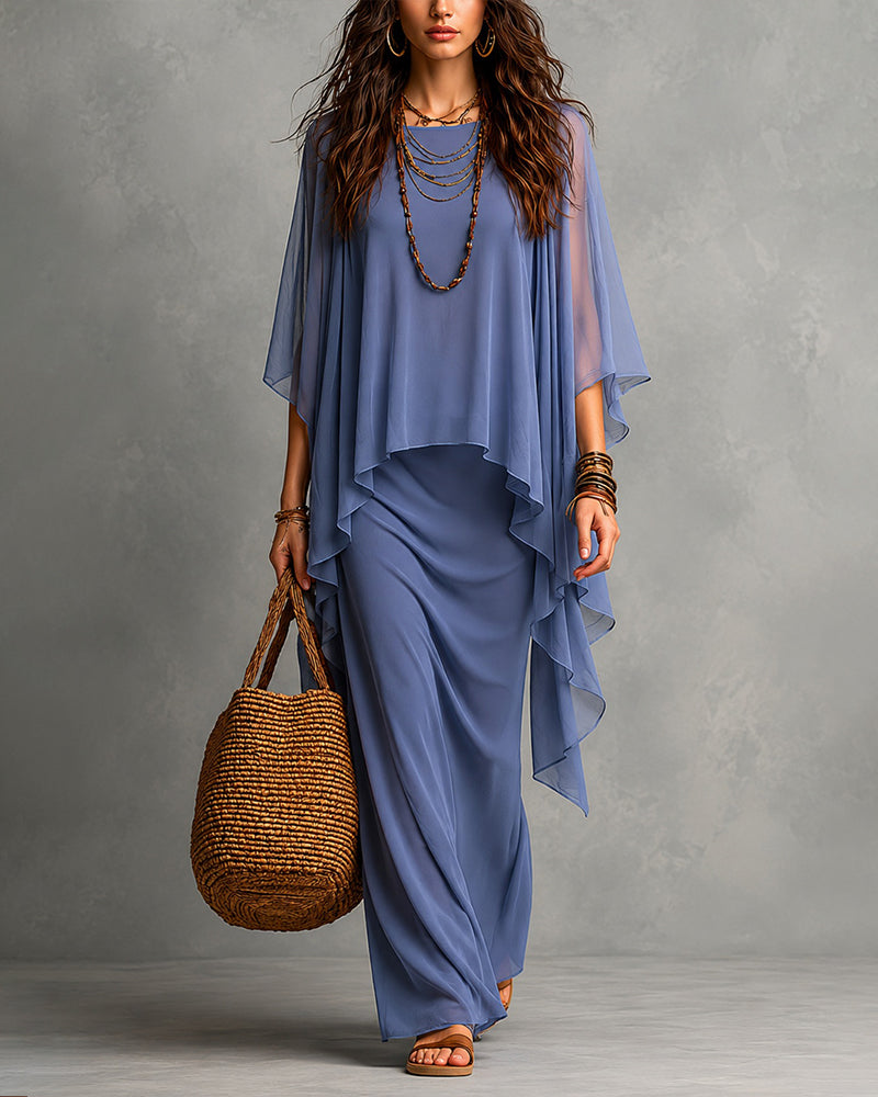 Florence | Chiffon Cape Sleeve Maxi Dress