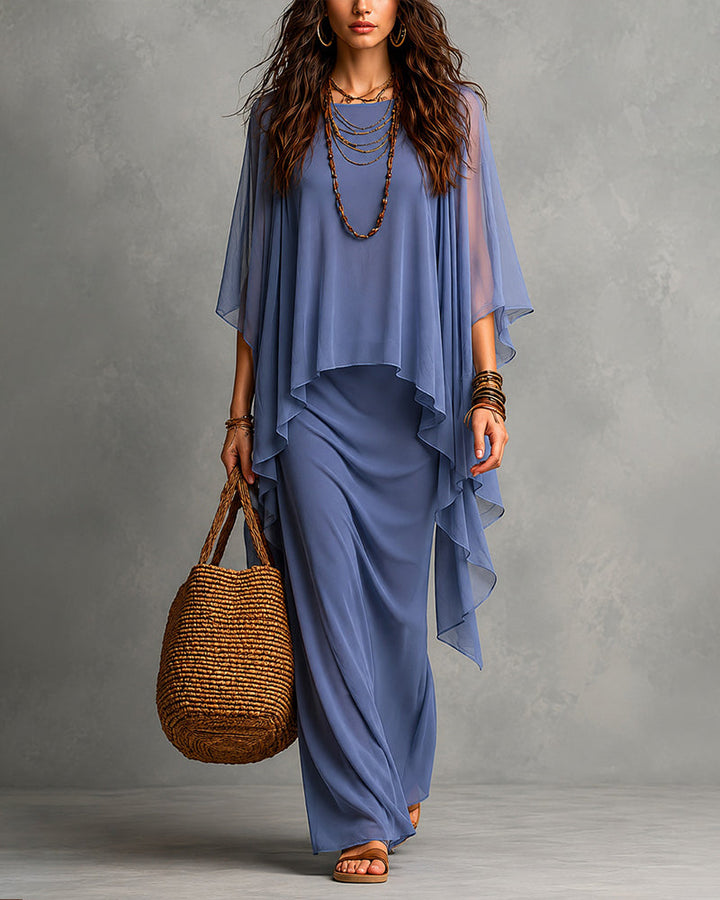 Florence | Chiffon Cape Sleeve Maxi Dress