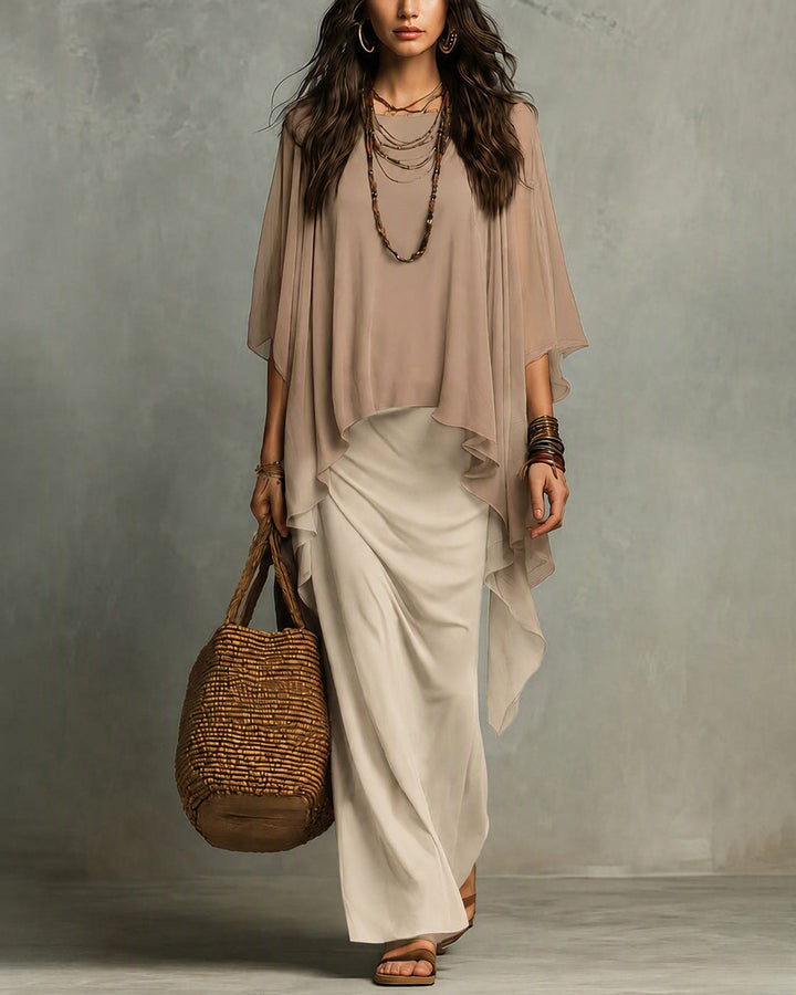 Florence | Chiffon Cape Sleeve Maxi Dress