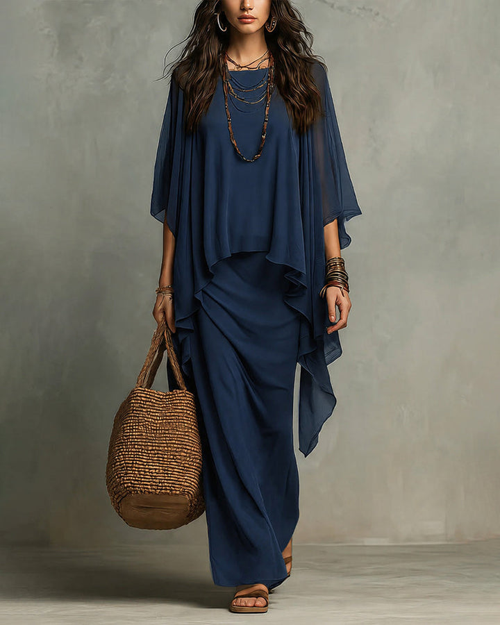 Florence | Chiffon Cape Sleeve Maxi Dress