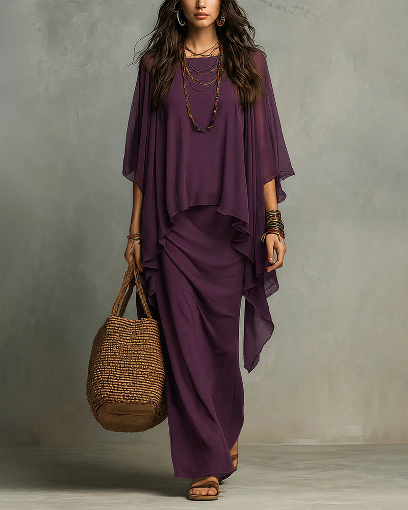 Florence | Chiffon Cape Sleeve Maxi Dress