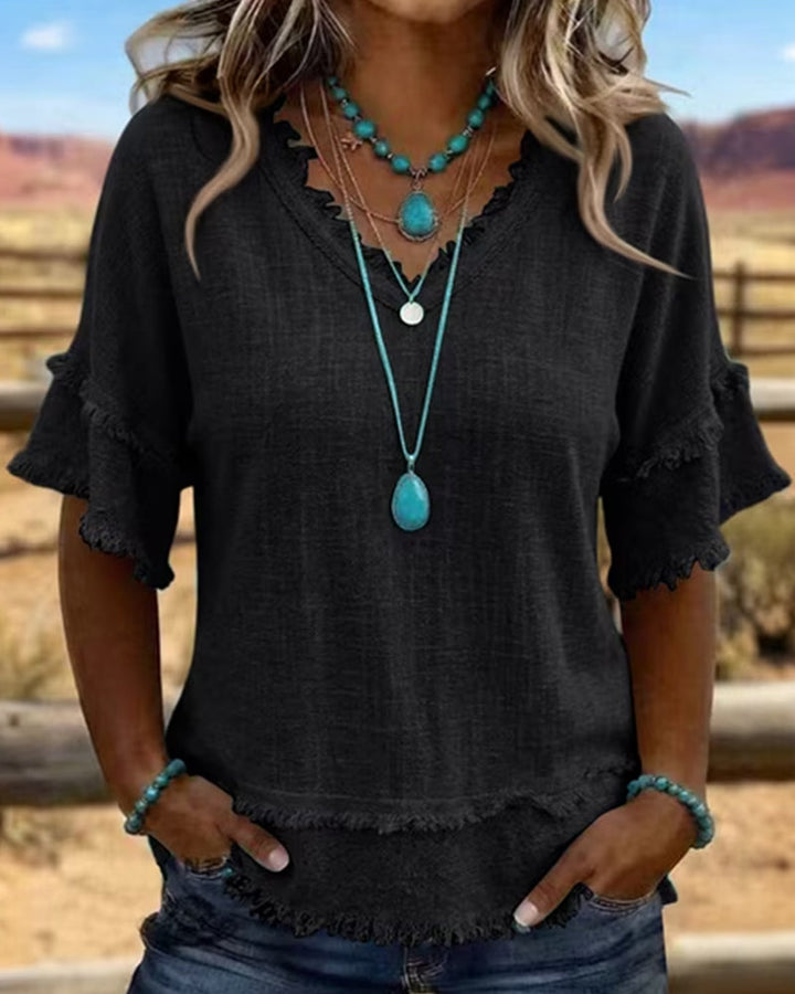 Marlowe | Frill Trim V-Neck Blouse