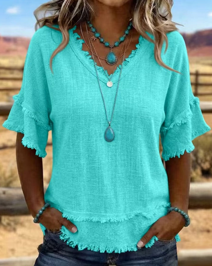 Marlowe | Frill Trim V-Neck Blouse
